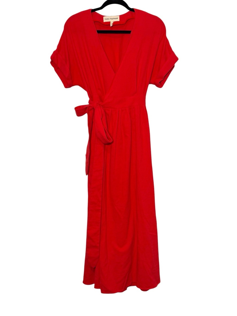Mara Hoffman Dress Size Medium Red Ingrid Maxi Wrap Belted Made USA Organic